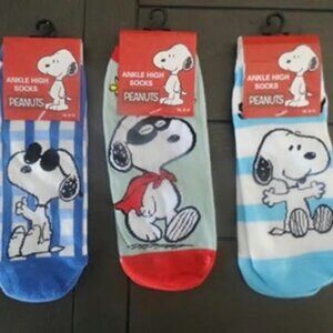 Peanuts Snoopy Ankle High Socks, 3 Pairs Size 9-11